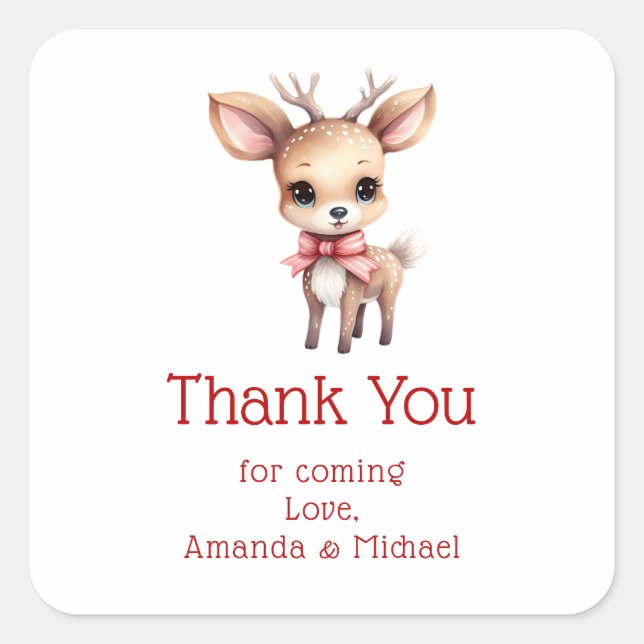 Adesivo Quadrado Festa de Desenho de Cartoon de Bebê Bonito Obrigad (Frente)