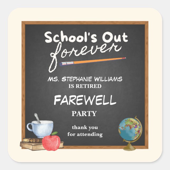 Adesivo Quadrado Festa de Despedida de Chalkboard Reformada (Frente)