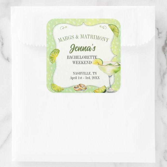 Adesivo Quadrado Festa de Despedida de Solteira da Margs e Matrimôn (Bolsa)