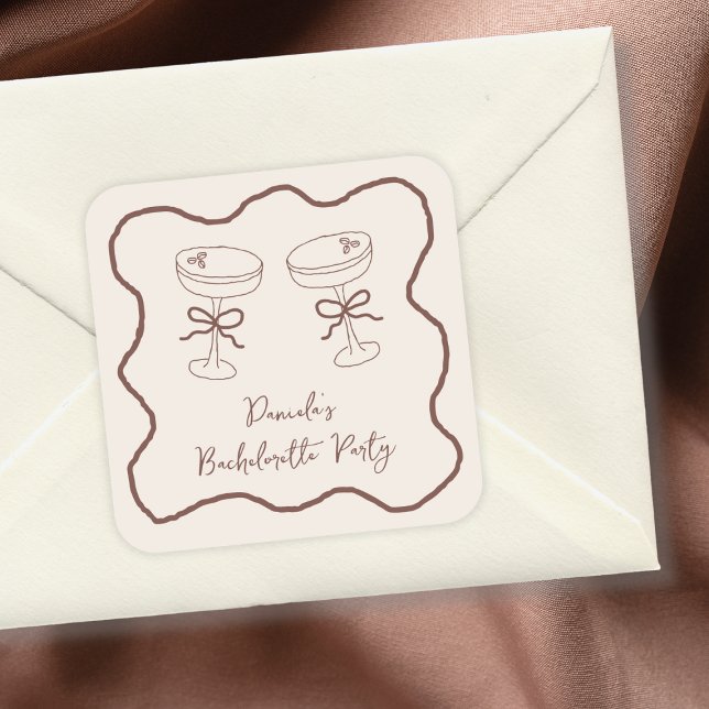 Adesivo Quadrado Festa de Despedida de Solteira Desenhada à Mão com (Espresso Martini Hand Drawn Bachelorette Party Square Sticker)