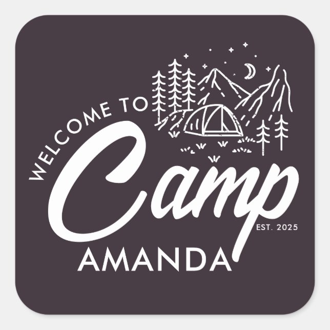 Adesivo Quadrado Festa de Despedida no Acampamento Personalizado na (Frente)