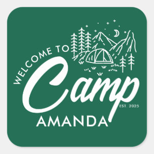 Adesivo Quadrado Festa de Despedida no Acampamento Personalizado na