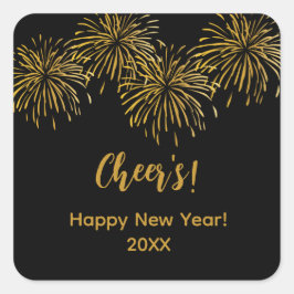 Adesivo Quadrado Festa de Feliz ano novo Dourada do Fireworks Preto