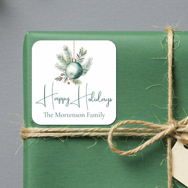 Adesivo Quadrado Festa de Feriado de Tendência de Ornamento Verde d (Criador carregado)