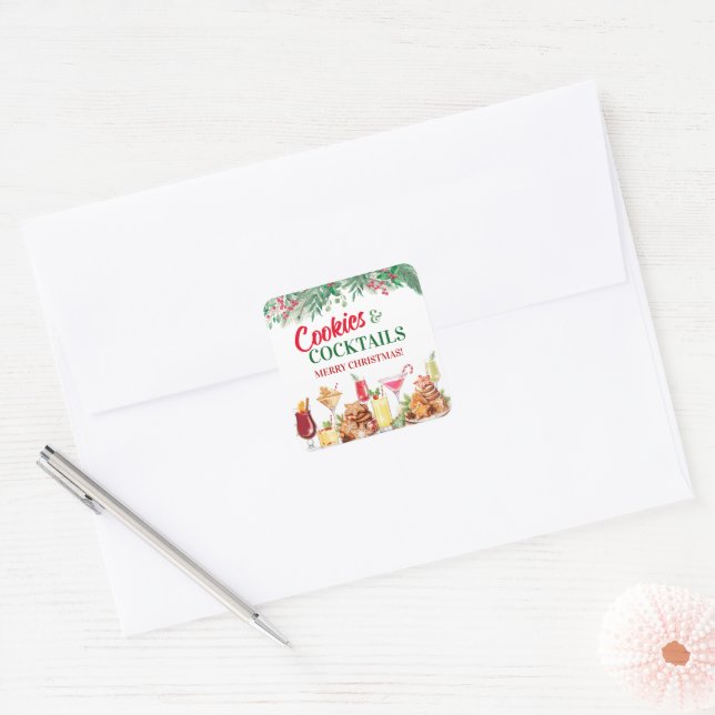 Adesivo Quadrado Festa de Férias de Natal e Cocktails (Envelope)