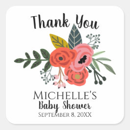 Adesivo Quadrado Festa de flores buquês de verão, cor-de-rosa, verm