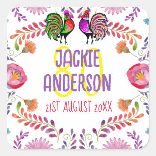 Adesivo Quadrado Festa de Flores Folclóricas Personalizadas para 80