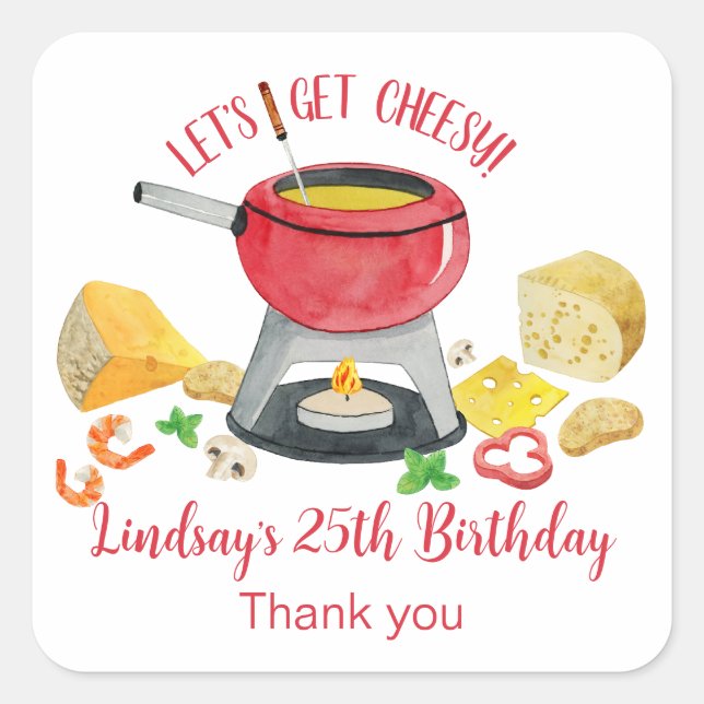 Adesivo Quadrado Festa de Fondue de Queijo (Frente)