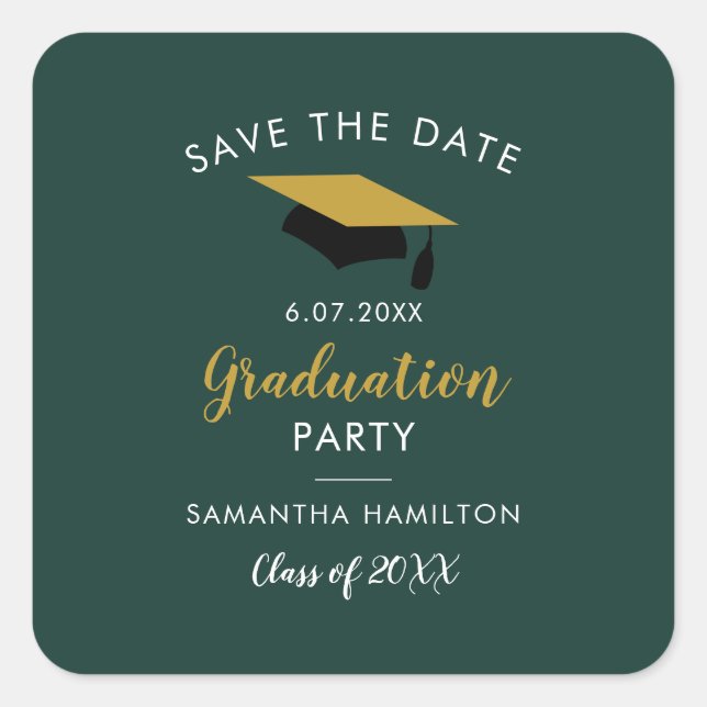 Adesivo Quadrado Festa de Formatura 2026 Script Save the Date (Frente)