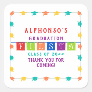 Adesivo Quadrado festa de formatura Fiesta Mexicana Colorida 2024