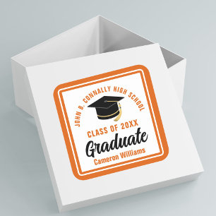 Adesivo Quadrado Festa de Formatura Personalizada Laranja