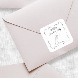 Adesivo Quadrado Festa de formatura preta e branca desenhada à mão