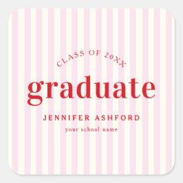 Adesivo Quadrado Festa de formatura Vermelhos e Rosa Modernos