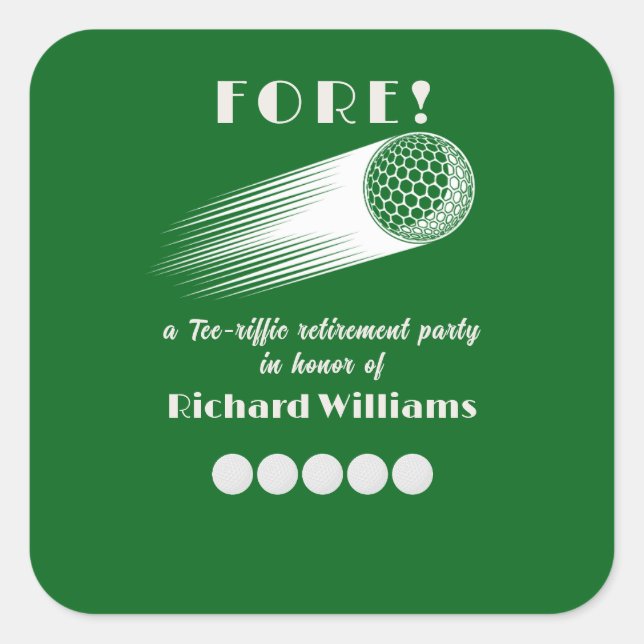 Adesivo Quadrado Festa de Golfe Aposentado para Aposentadoria em Te (Frente)