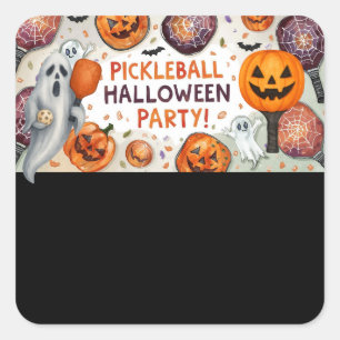 Adesivo Quadrado Festa de Halloween de Pickleball com pá e bola