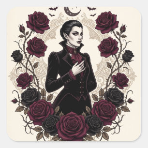 Adesivo Quadrado Festa de Halloween de Vampiro Gótico Rosa Burgundy