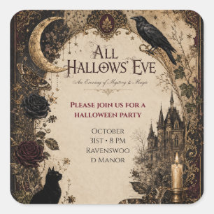 Adesivo Quadrado Festa de Halloween para Adultos Corvo, Chave Antig