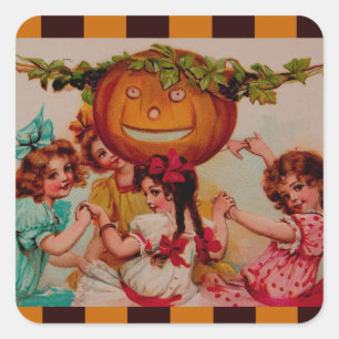 Adesivo Quadrado Festa de Halloween Pumpkin Vintage Art