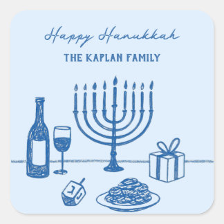 Adesivo Quadrado Festa de Hanukkah Caprichosa Desenhada à Mão Perso