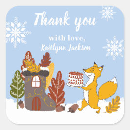 Adesivo Quadrado Festa de inverno Fox Presente animal selvagem