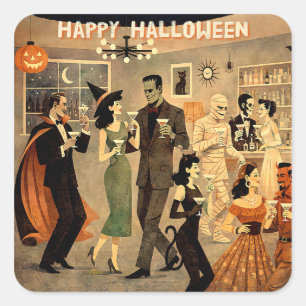 Adesivo Quadrado Festa de Martini de Halloween dos Anos 40 no Estil