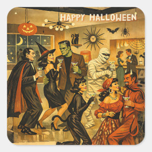 Adesivo Quadrado Festa de Martini de Halloween dos Anos 50 no Estil