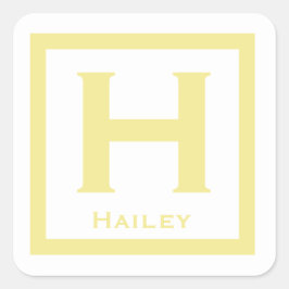 Adesivo Quadrado Festa de Menina de Nome Inicial Amarelo de Volta à