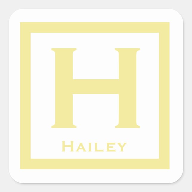 Adesivo Quadrado Festa de Menina de Nome Inicial Amarelo de Volta à (Frente)