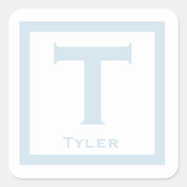 Adesivo Quadrado Festa de Menino do Nome Inicial Azul de Volta à Es