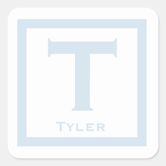 Adesivo Quadrado Festa de Menino do Nome Inicial Azul de Volta à Es (Frente)
