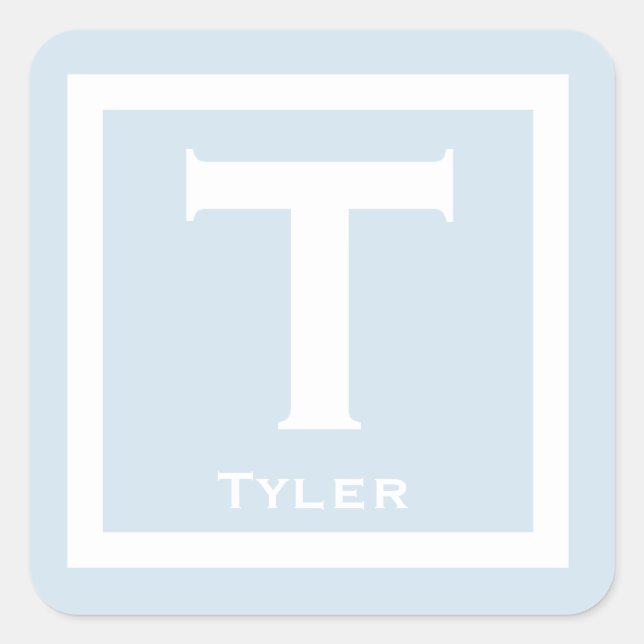 Adesivo Quadrado Festa de Menino do Nome Inicial Azul de Volta à Es (Frente)