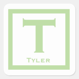 Adesivo Quadrado Festa de Meninos Verde Nome Inicial de Volta à Esc