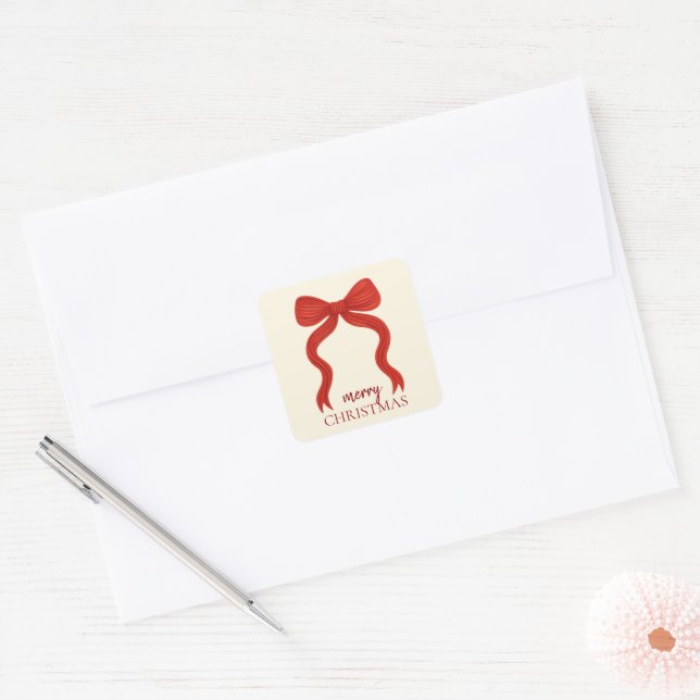 Adesivo Quadrado Festa de Natal com Laço Vermelho Elegante -  (Envelope)