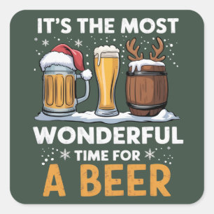 Adesivo Quadrado Festa de Natal da Cerveja do Papai Noel Bebendo Pr