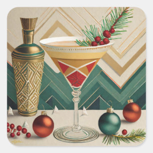 Adesivo Quadrado Festa de Natal de Cocktail da Metade do Século Hap