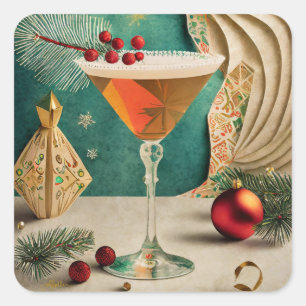 Adesivo Quadrado Festa de Natal de Cocktail da Metade do Século Hap