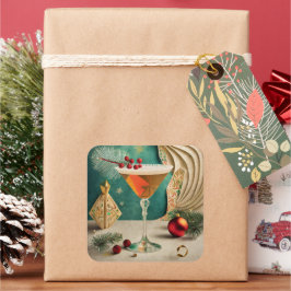 Adesivo Quadrado Festa de Natal de Cocktail da Metade do Século Hap