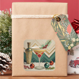 Adesivo Quadrado Festa de Natal de Cocktail da Metade do Século Hap