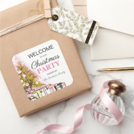 Adesivo Quadrado Festa de Natal rosa-branca de Natal bem-vinda