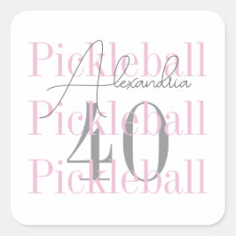 Adesivo Quadrado Festa de Pickleball de Aniversário de 40 Anos Rosa
