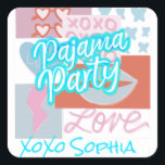 Adesivo Quadrado Festa de Pijamas Elegante<br><div class="desc">Um adesivo divertido para a sua festa de pijamas elegante! Se você está celebrando um aniversário,  despedida de solteira ou uma noite entre garotas,  esses adesivos têm um clima retrô divertido que é fofo e funky.</div>
