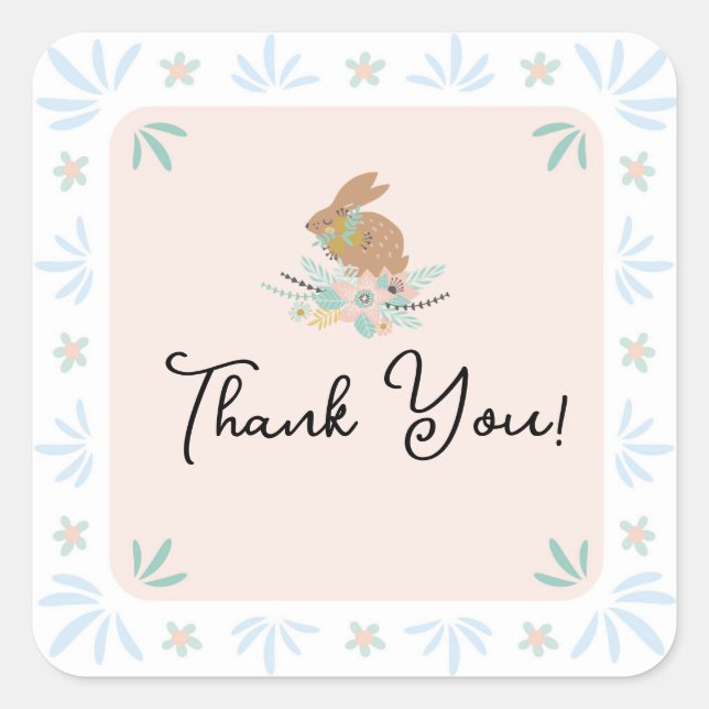 Adesivo Quadrado Festa de primeiro aniversario de coelho doce e doc (Frente)