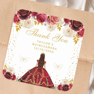 Adesivo Quadrado Festa de Quinze Anos Princesa Floral Vermelha