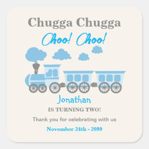 Adesivo Quadrado Festa de segundo aniversário do comboio azul para 