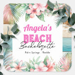 Adesivo Quadrado Festa de solteira de praia tropical<br><div class="desc">Adulto temido na praia tropical havaiana festa de solteira gráfica floral de aquarela. Praia Bachelorette</div>