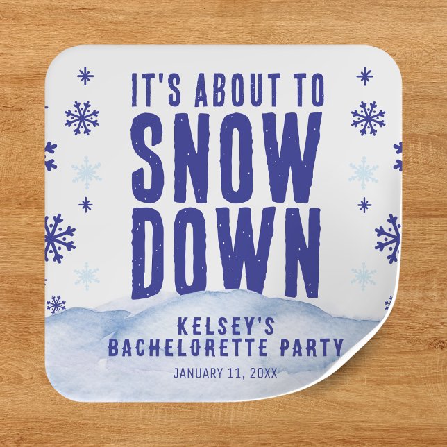 Adesivo Quadrado Festa de Solteira Esqui no Inverno Floco de Neve (Winter Skiing Snow Snowflake Bachelorette Party Square Sticker
)