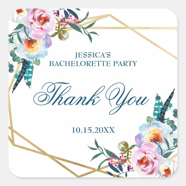 Adesivo Quadrado Festa de solteira Floral bonito Boho (Frente)