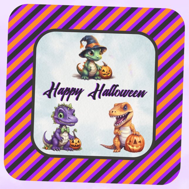 Adesivo Quadrado Festa Dino-Mash do Dinossaur do Halloween (Purple font Halloween Dino Stickers)