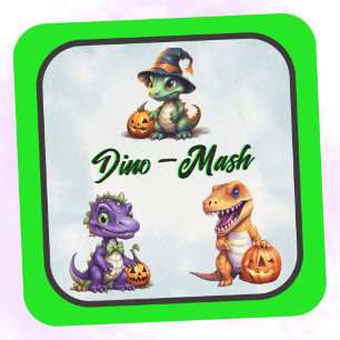 Adesivo Quadrado Festa Dino-Mash do Dinossaur do Halloween