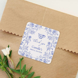 Adesivo Quadrado Festa do Chá Azul Chá de Noiva Obrigado